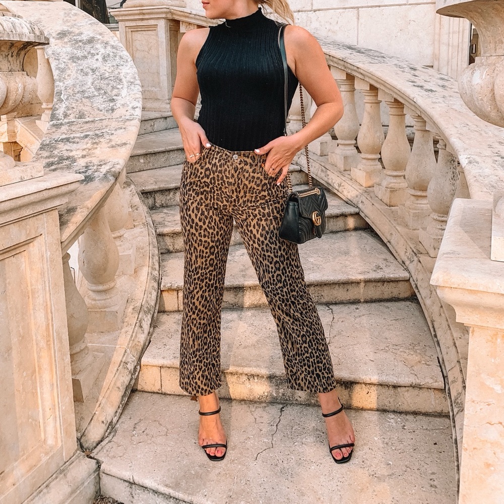 Leopard corduroy cropped flare pants
